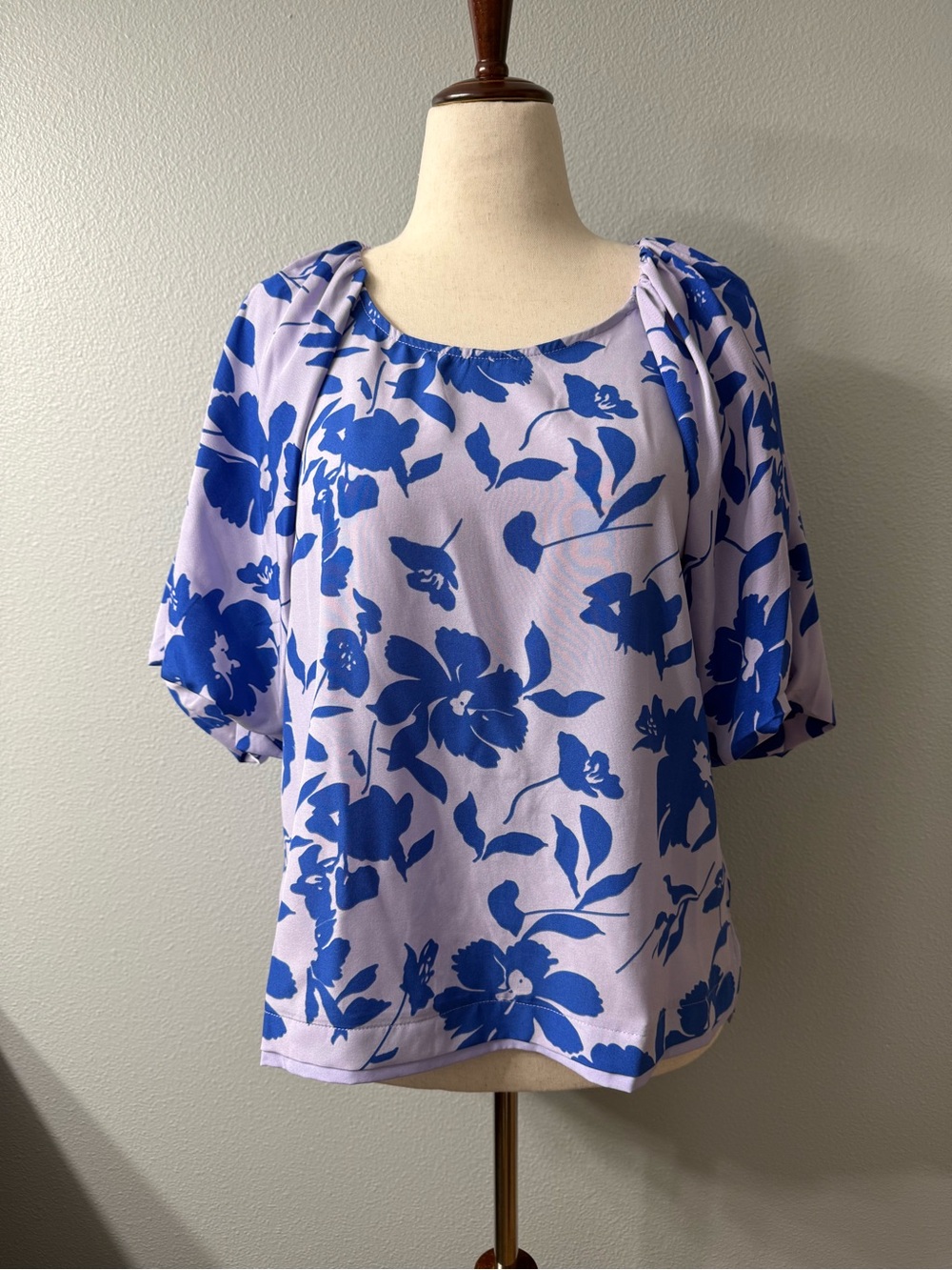 Umgee Lavender Floral Puff Sleeve High Low Blouse Boho NWT Small